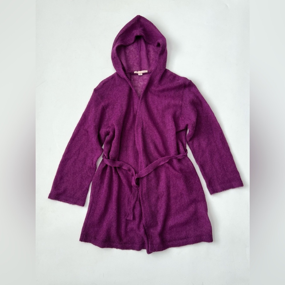 Victoria's Secret M/L Sweater Knit Cardigan Purple Cape Hooded Boho Belted